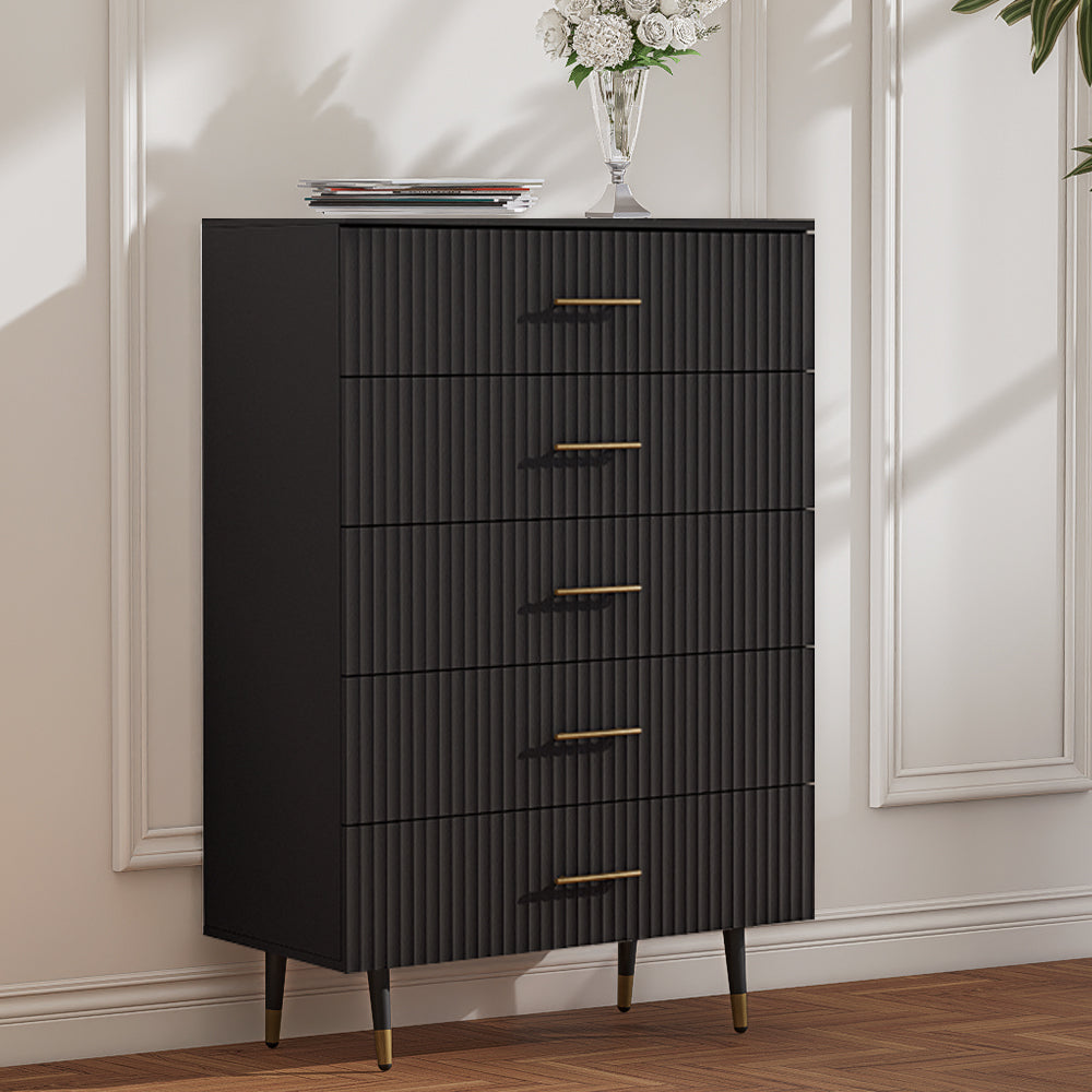 Dresser for Bedroom with 5 Drawers, Black Chest of Drawers with Handle for Bedroom, Hallway 31.5 x 15.7 x 47.2 Inch