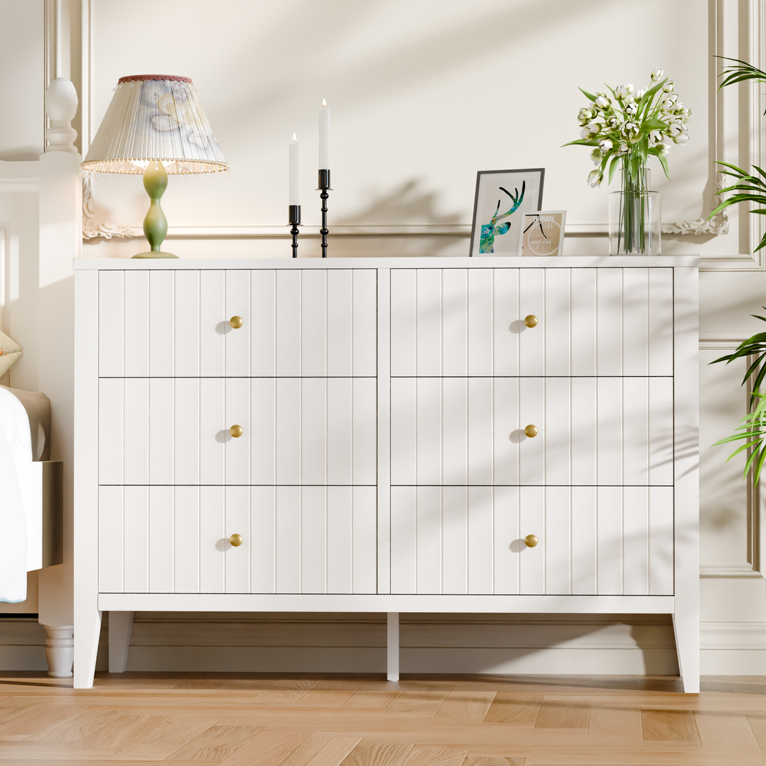 47" Dresser for Bedroom with Handle, Black Farmhouse 6 Drawer Dresser with Anti‑tip for Bedroom, Hallway