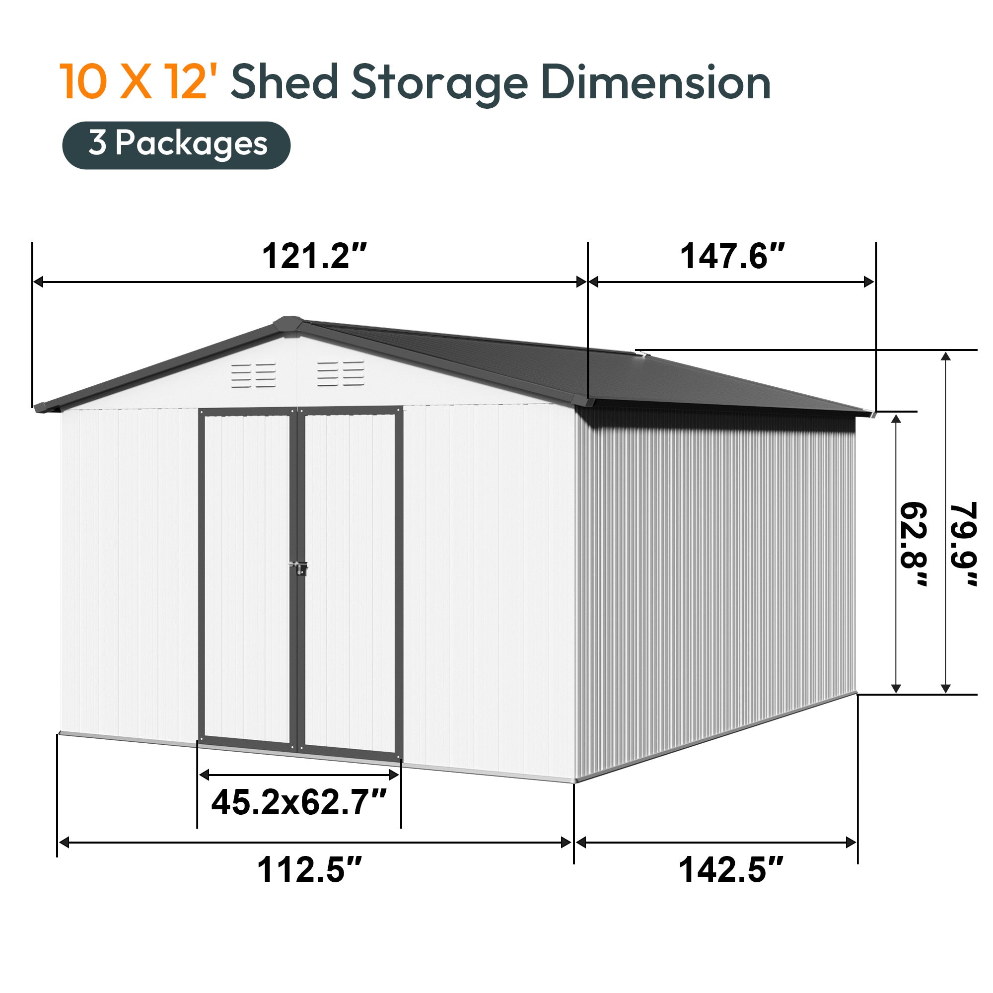 10 x 12 FT Storage Shed, Metal Sheds with Sloping Roof and Lockable Door, Outdoor Shed for Backyard Garden Patio and Lawn
