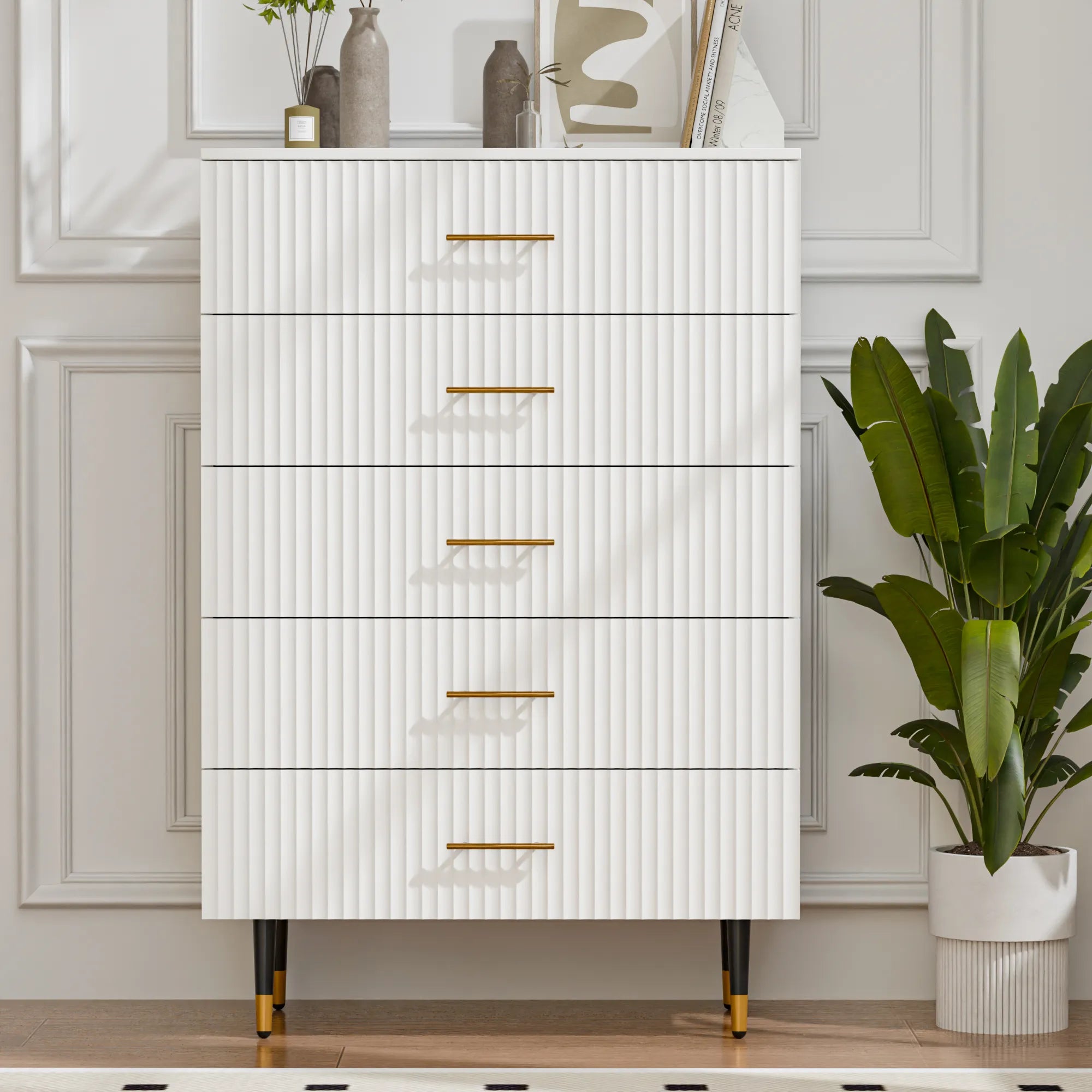 Dresser for Bedroom with 5 Drawers, Black Chest of Drawers with Handle for Bedroom, Hallway 31.5 x 15.7 x 47.2 Inch