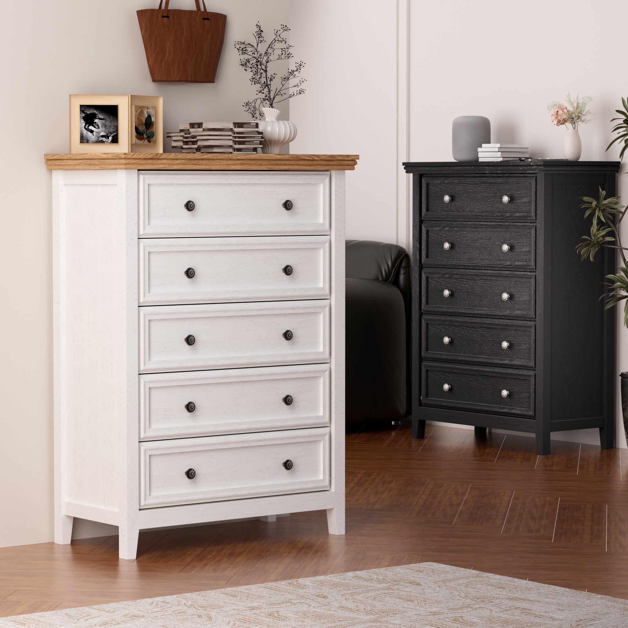 Dresser for Bedroom with 5 Drawers, Modern Chest of Drawers with Metal Handle for Living Room Bedroom Hallway, Farmhouse Dresser 31.5 x 15.75 x 44.3 Inch TV Stand