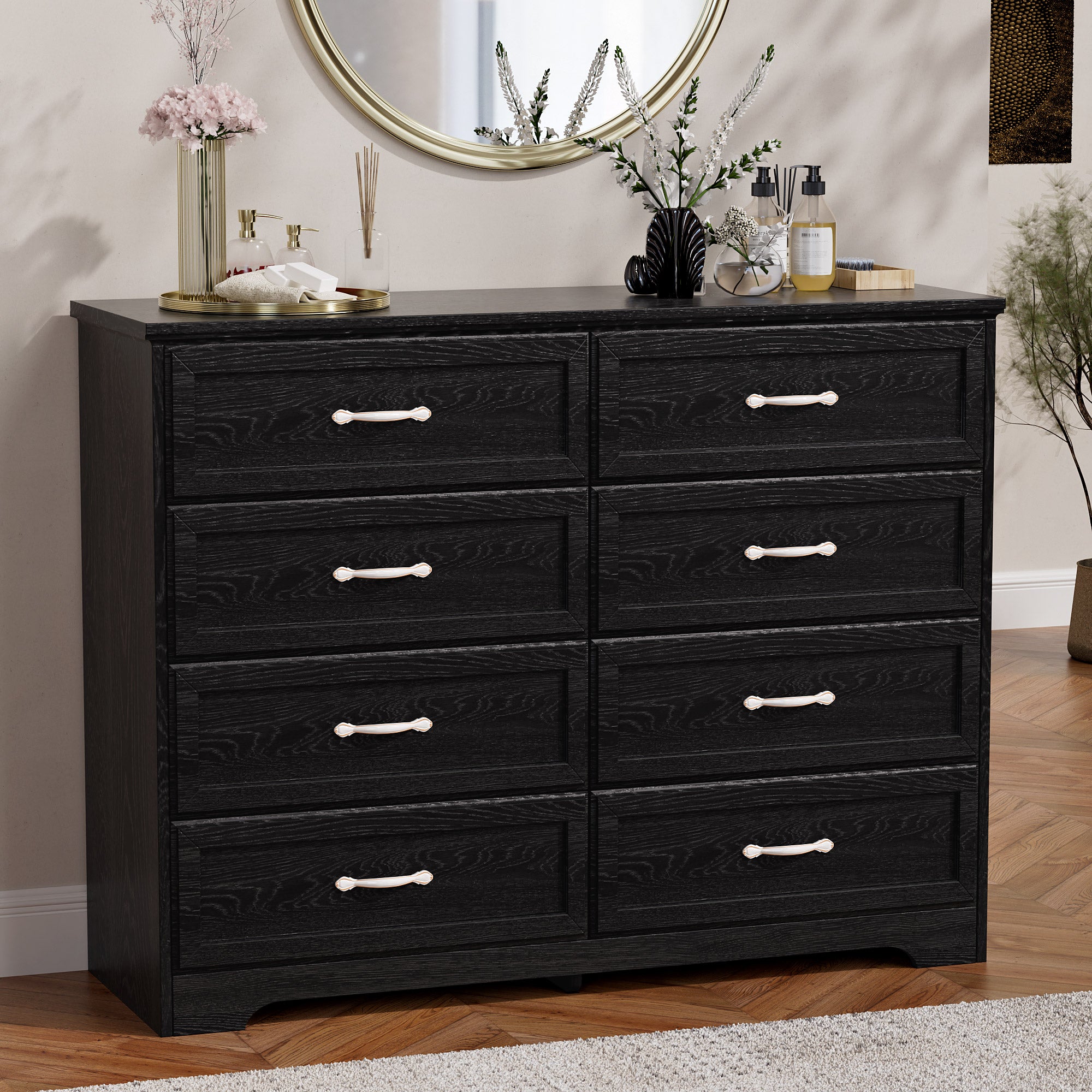 Dresser for Bedroom with 8 Drawers, Modern Chest of Drawers with Aluminium Handle for Living Room Bedroom Hallway, Farmhouse Dresser 47.6 x 15.7 x 36.7 Inch TV Stand