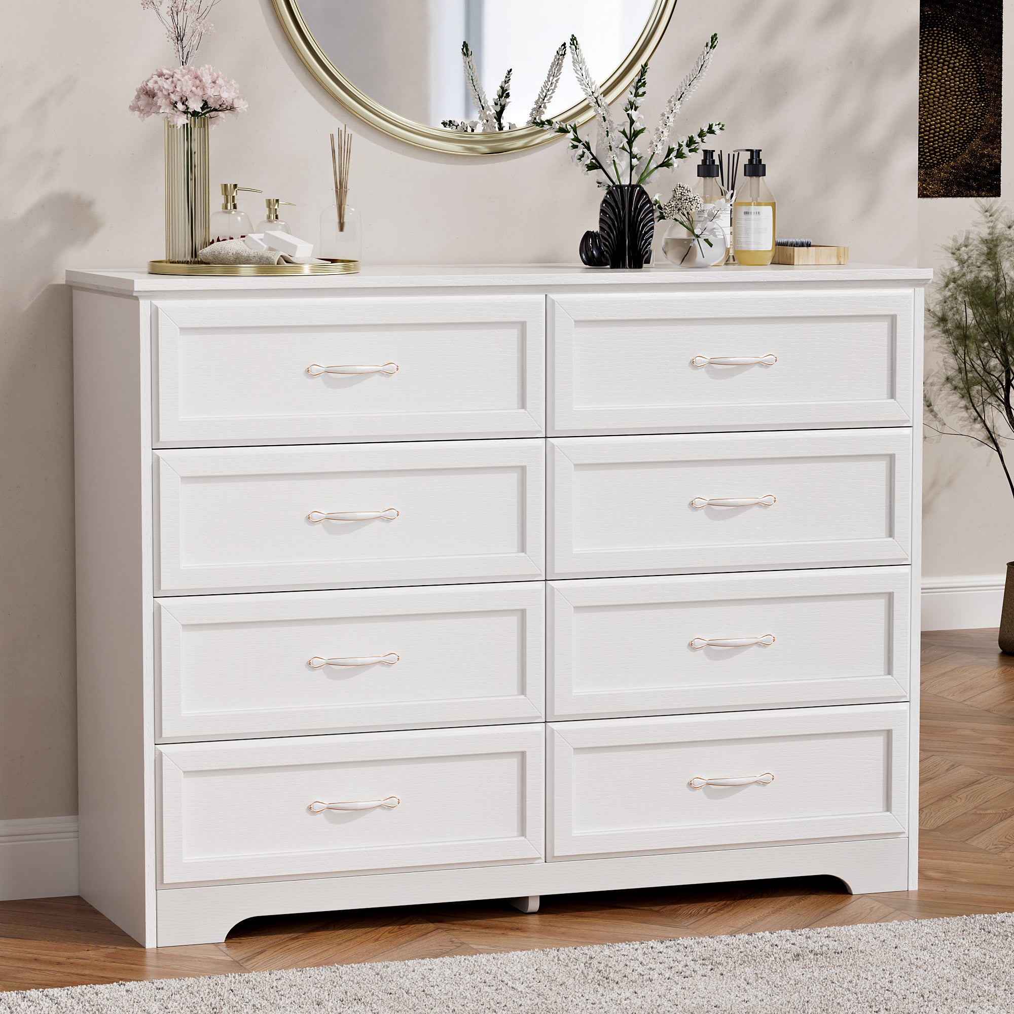 Dresser for Bedroom with 8 Drawers, Modern Chest of Drawers with Aluminium Handle for Living Room Bedroom Hallway, Farmhouse Dresser 47.6 x 15.7 x 36.7 Inch TV Stand