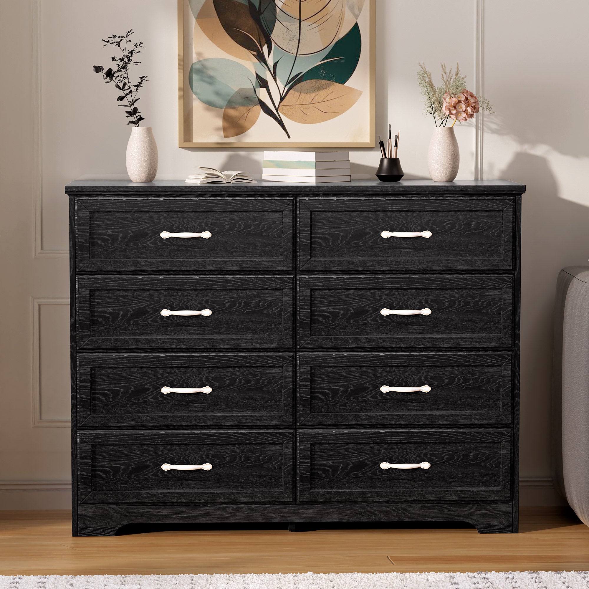 Dresser for Bedroom with 8 Drawers, Modern Chest of Drawers with Aluminium Handle for Living Room Bedroom Hallway, Farmhouse Dresser 47.6 x 15.7 x 36.7 Inch TV Stand