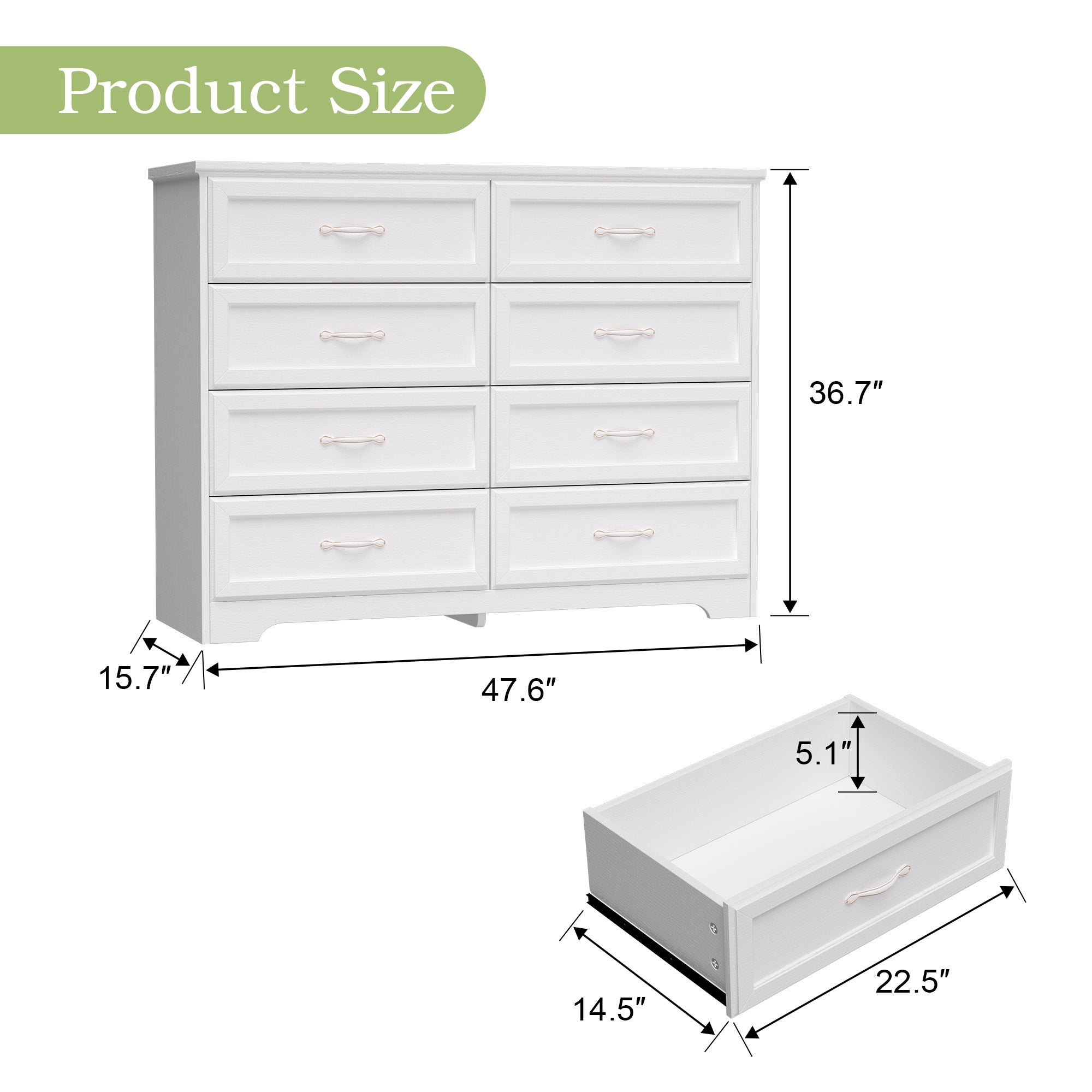 Dresser for Bedroom with 8 Drawers, Modern Chest of Drawers with Aluminium Handle for Living Room Bedroom Hallway, Farmhouse Dresser 47.6 x 15.7 x 36.7 Inch TV Stand