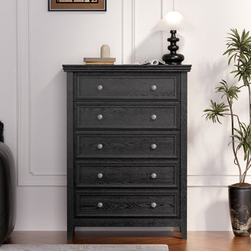 Dresser for Bedroom with 5 Drawers, Modern Chest of Drawers with Metal Handle for Living Room Bedroom Hallway, Farmhouse Dresser 31.5 x 15.75 x 44.3 Inch TV Stand