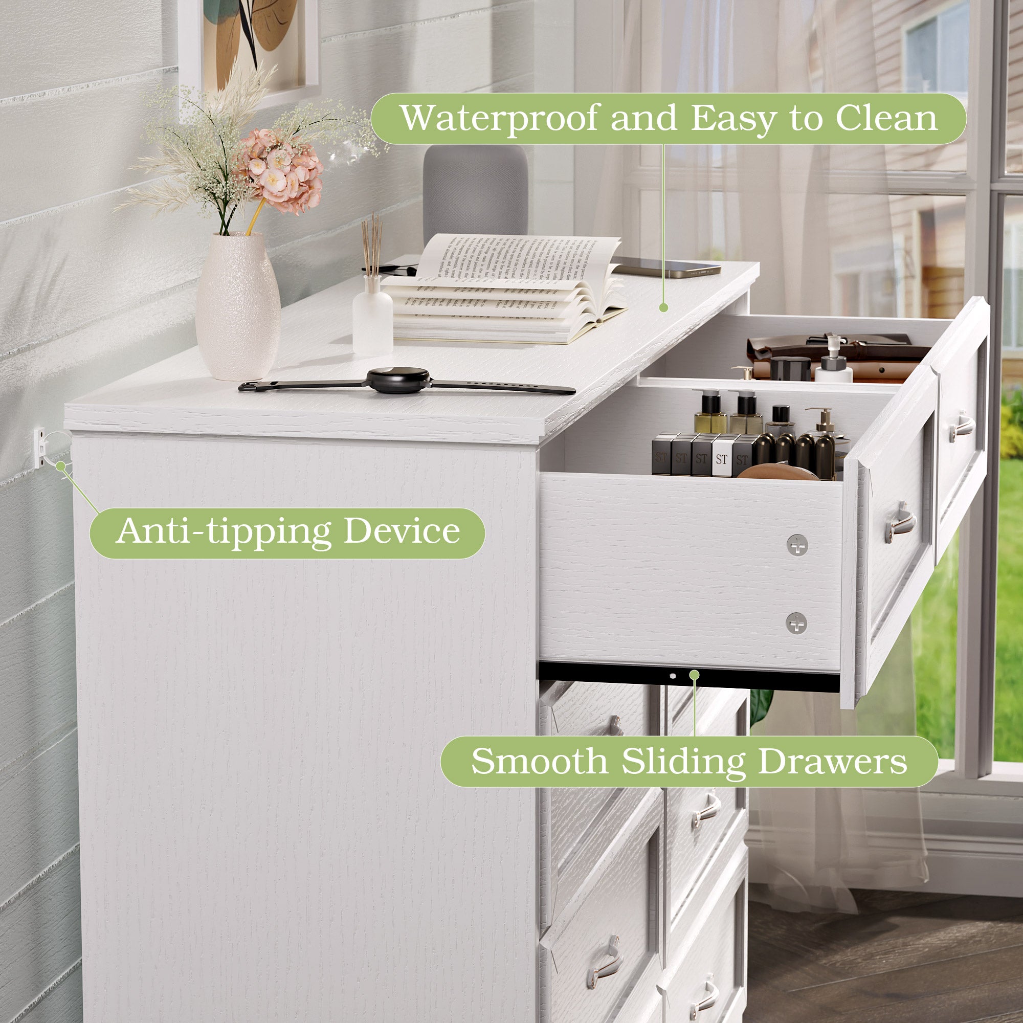 Dresser for Bedroom with 8 Drawers, Modern Chest of Drawers with Aluminium Handle for Living Room Bedroom Hallway, Farmhouse Dresser 47.6 x 15.7 x 36.7 Inch TV Stand